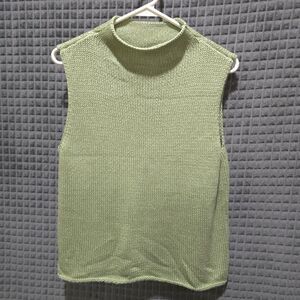 Sleeveless Green Knit Mock Neck SzMed Sweater Top Minimalist Soft Boho Fairy 90s